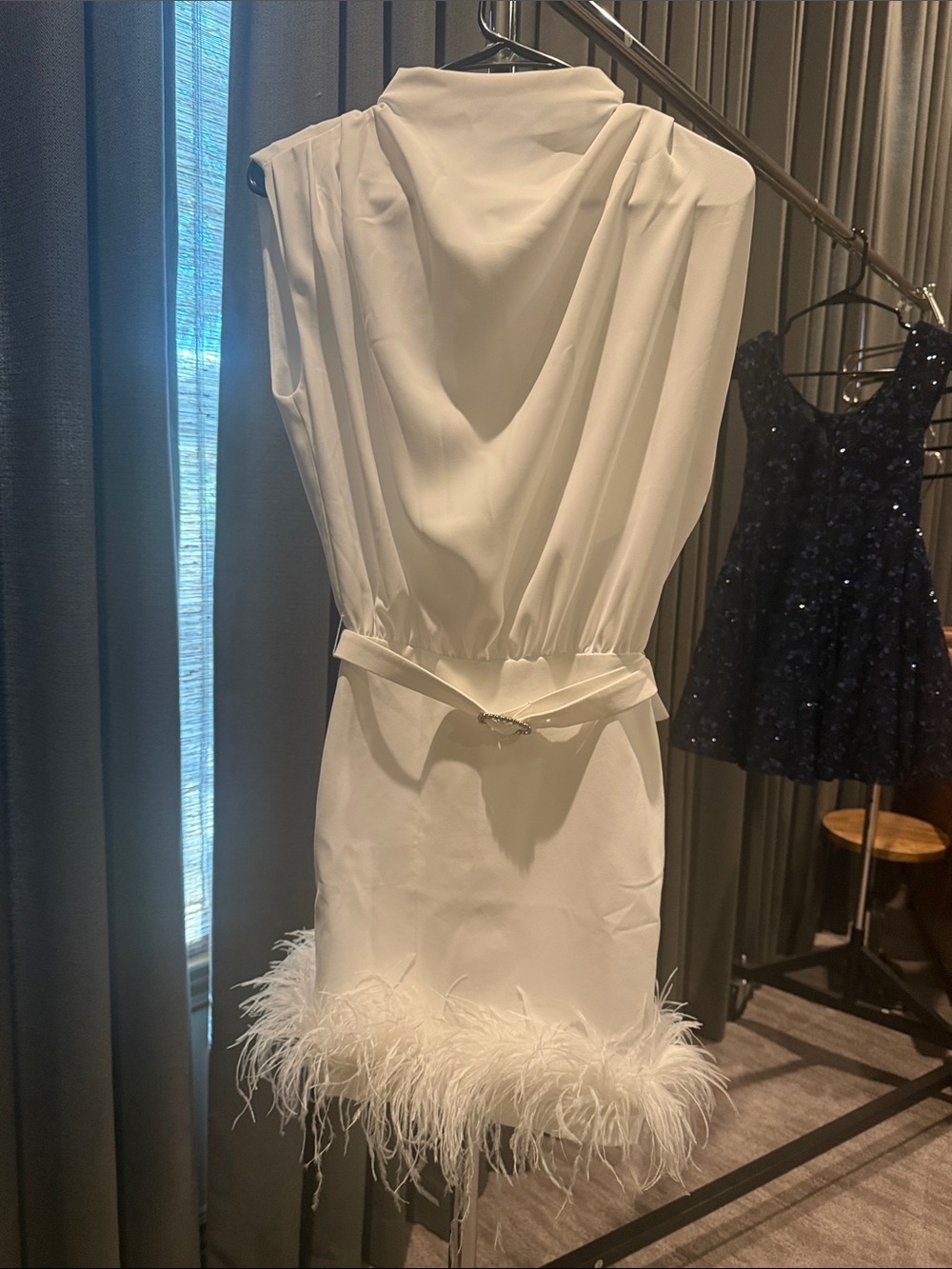 Amanda Uprichard White Feather-Hem Sleeveless Dress